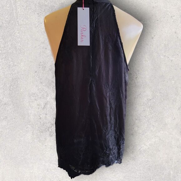 Parker Top Women Small Black Lace Sleeveless Halter Neck Back Zip Blouse New NWT - Picture 2 of 12